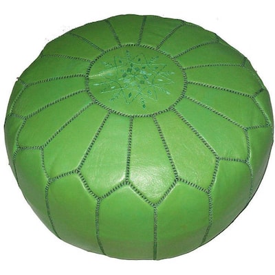 Handmade Moroccan Pistachio Contemporary Leather Ottoman Pouf (Morocco)