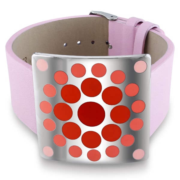 Miadora Stainless Steel Red Epoxy and Pink Leather 7-inch Bracelet. Opens flyout.
