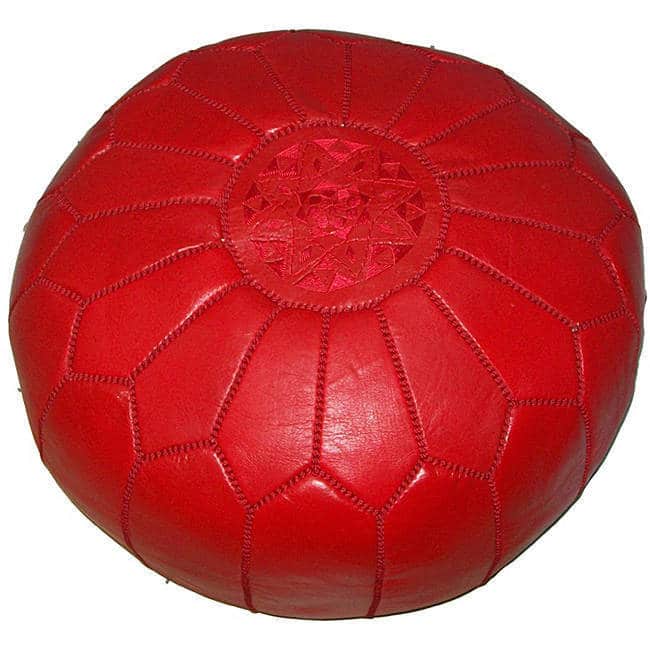Handmade Moroccan Contemporary Leather Ottoman Pouf Red (Morocco)