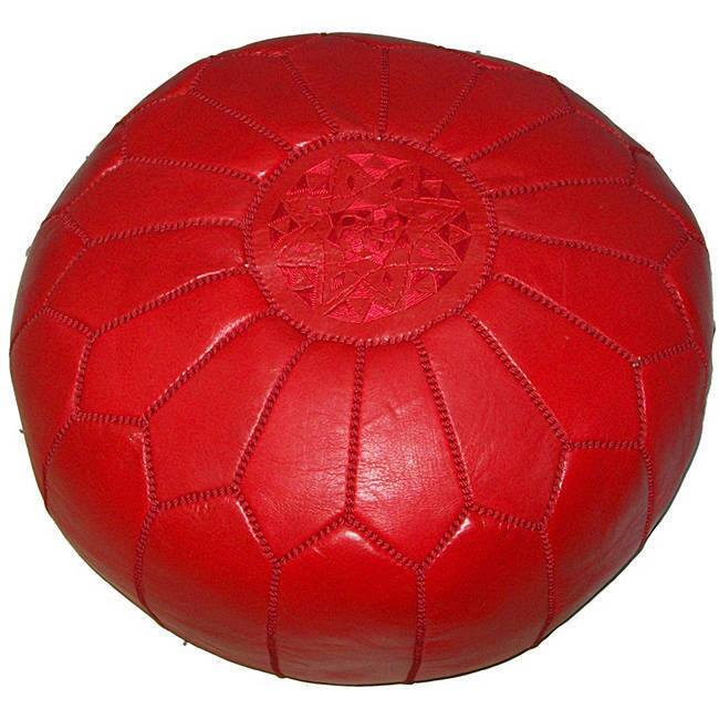 Handmade Moroccan Contemporary Leather Ottoman Pouf Red (Morocco)
