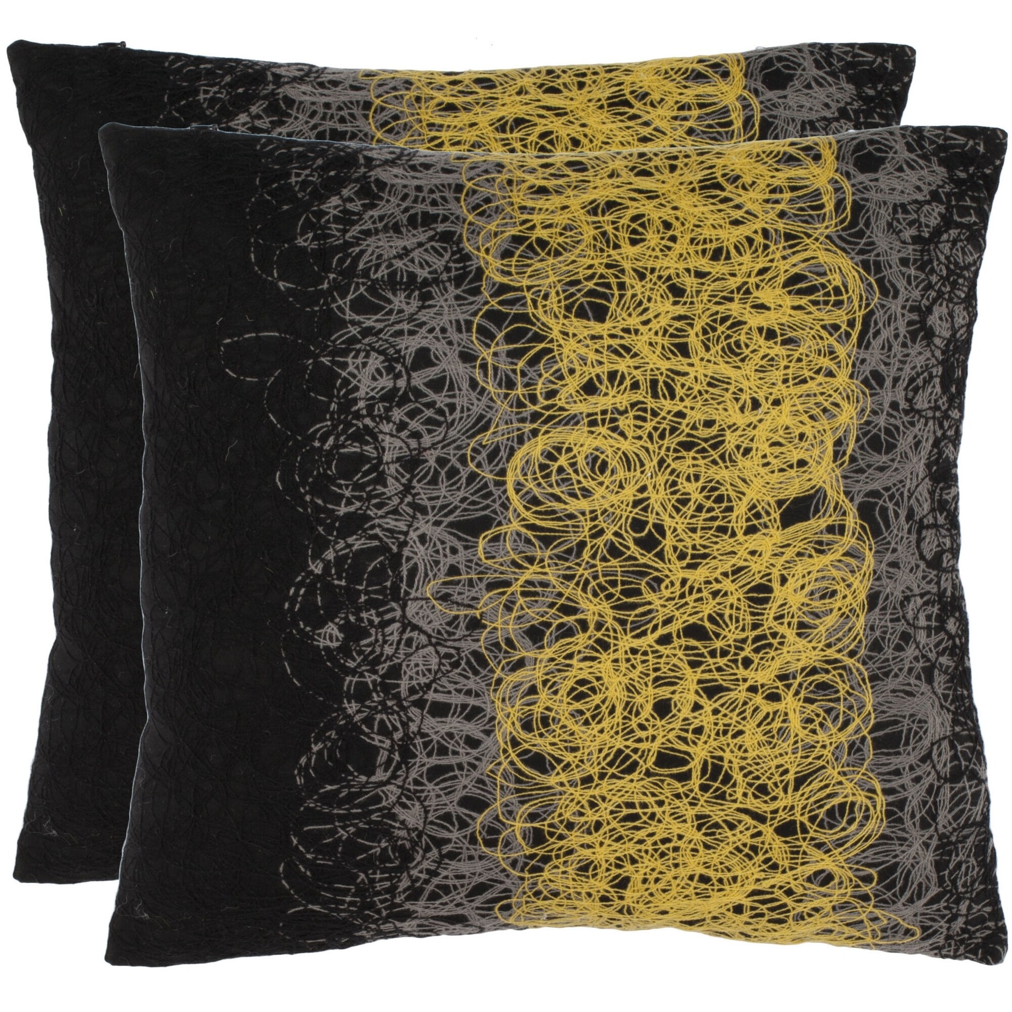 Shop Safavieh Swirls 18inch Black/Yellow Decorative Pillows (Set of 2) Free Shipping Today