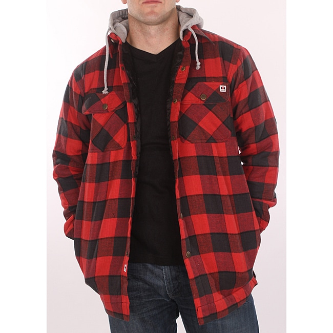 red plaid hooded jacket