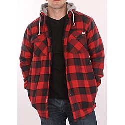 red and black flannel jacket with hood