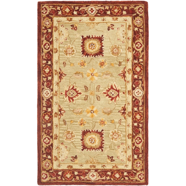 Safavieh Handmade Anatolia Oriental Farahan Sage Green/ Burgundy Hand-spun Wool Rug - 3' x 5'