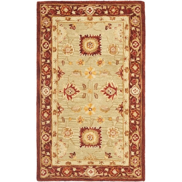 Safavieh Handmade Anatolia Oriental Farahan Sage Green/ Burgundy Hand-spun Wool Rug - 3' x 5'
