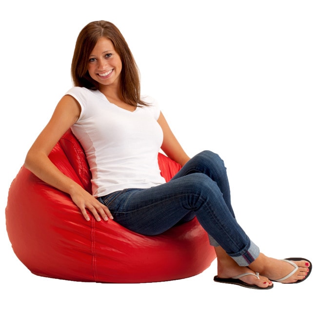 Beansack Ultra Red Vinyl Lounge Bean Bag Chair (RedMaterials Polyester microsuede, polystyrene beansWeight 12 poundsDiameter 28 inchesFill Virgin polystyrene beansClosure Double YKK zipper is added for durability and then sealed shut for safetyCover