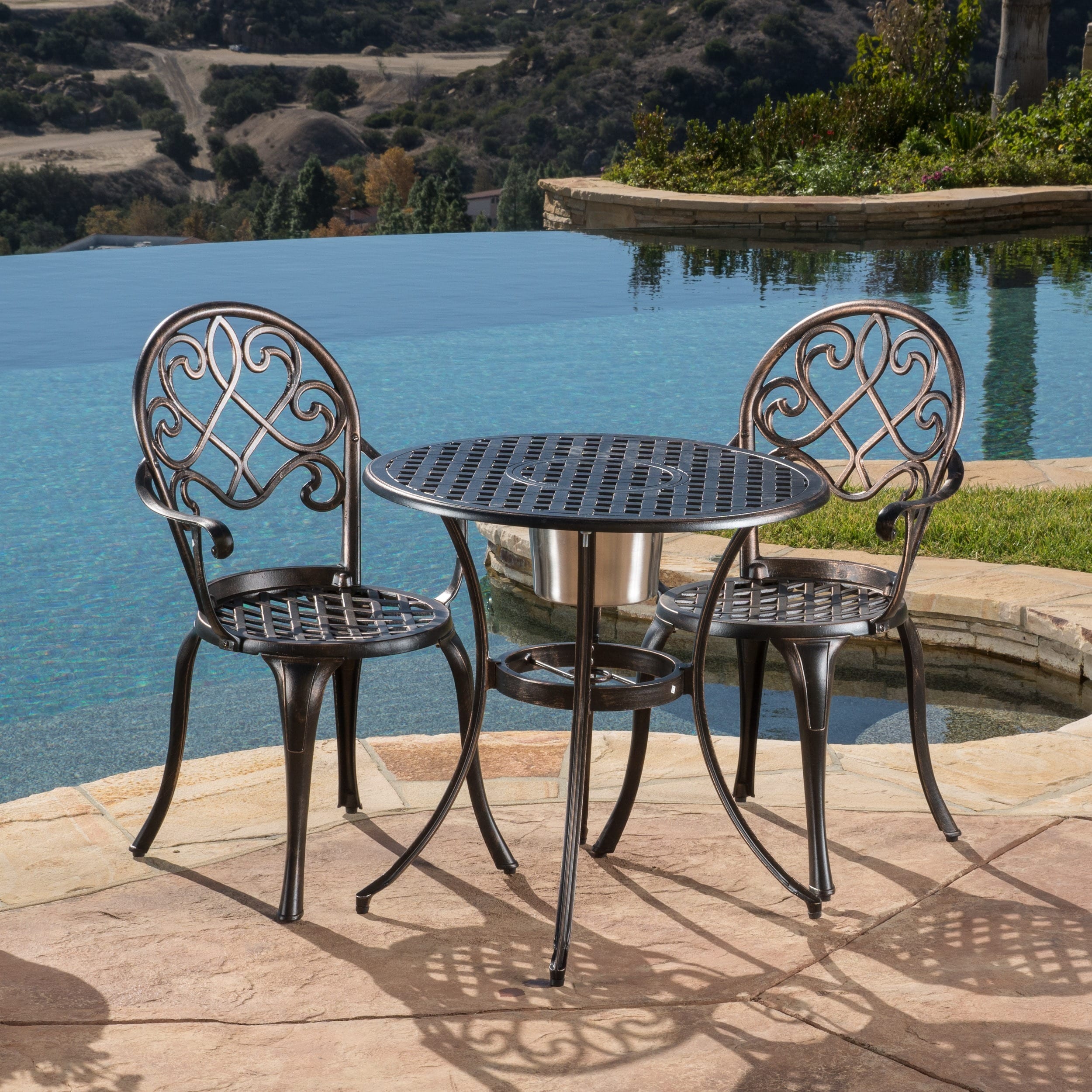 Angeles Cast Aluminum Outdoor Bistro Furniture Set With Ice Bucket By Christopher Knight Home On Sale Overstock 6641686