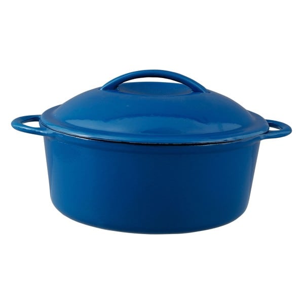 Oster Calera Blue/ White 4.5qt Round Cast Iron Covered Casserole