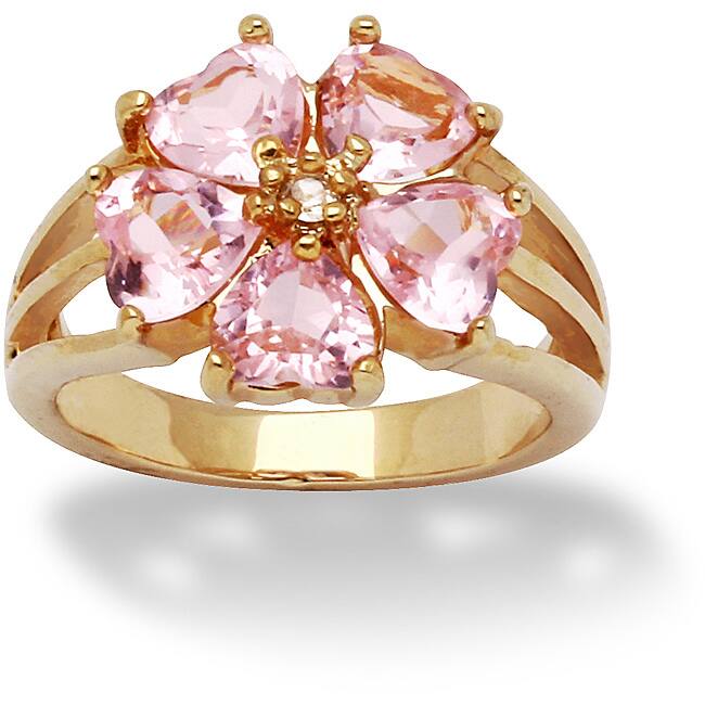 Yellow Gold-plated Pink Cubic Zirconia Flower Petals Ring - White