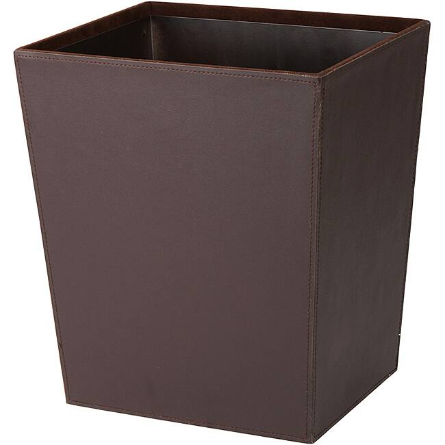 Chocolate Brown Leatherette Wastebasket with Tin Liner