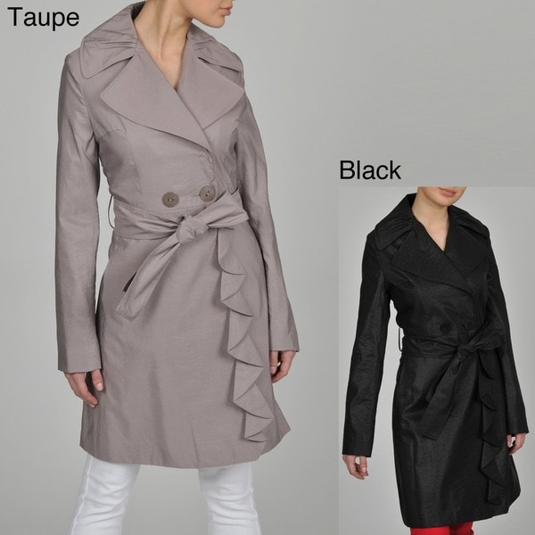 Shop TAHARI Evelyn Ruffle Trench Coat - Free Shipping Today - Overstock ...