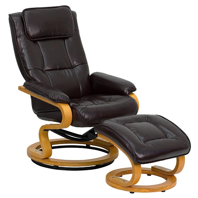 Contemporary Brown Leather Recliner And Ottoman