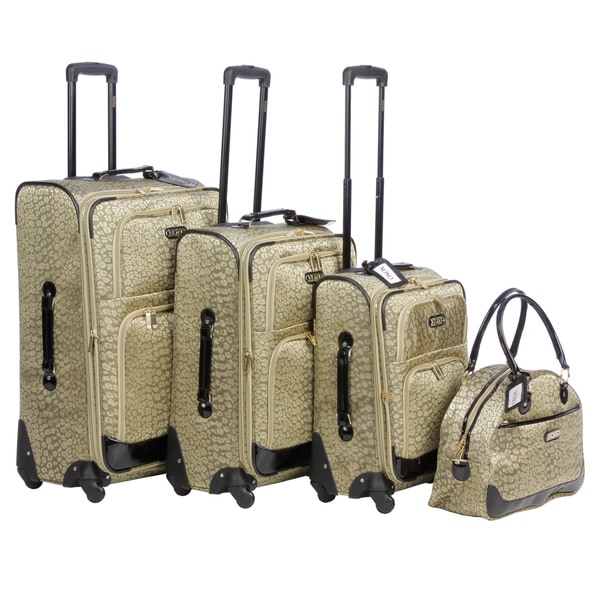 XOXO Golden Leopard 4-piece Fashion Expandable Spinner Luggage Set
