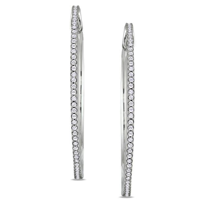 Miadora 10k White Gold 1/2ct TDW Diamond Hoop Earrings