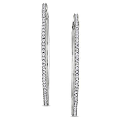 Miadora 10k White Gold 1/2ct TDW Diamond Hoop Earrings