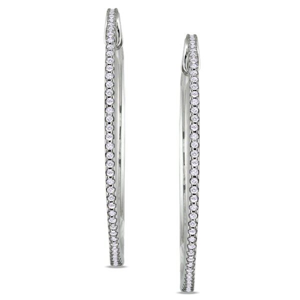 Miadora 10k White Gold 1/2ct TDW Diamond Hoop Earrings