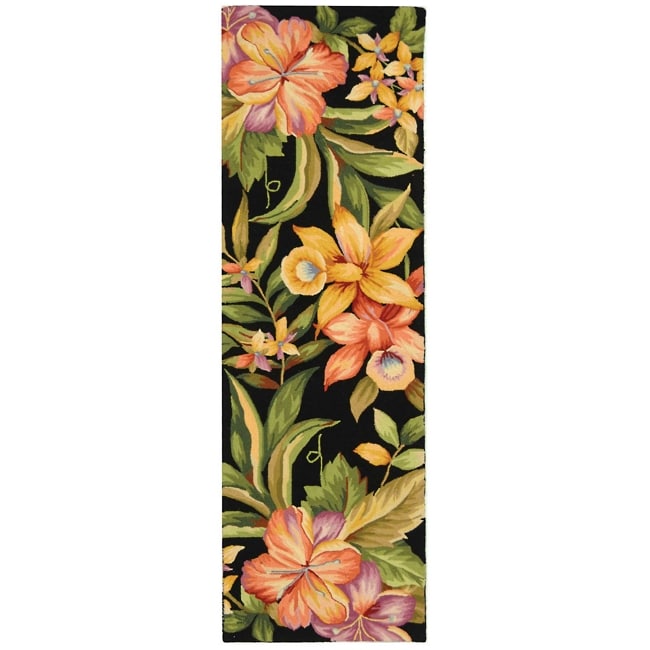 Safavieh Hand-hooked Botanical Black Wool Rug - 2'6" x 6'