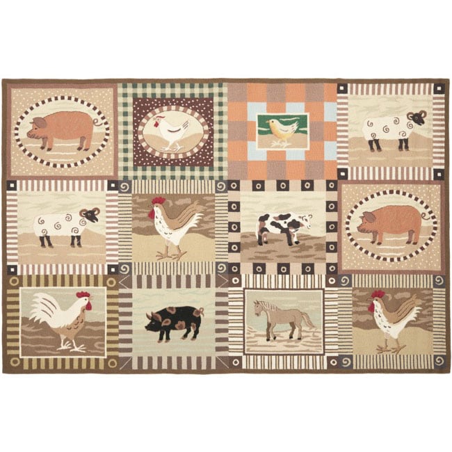 Hand hooked Farm Beige Wool Rug (6 X 9)