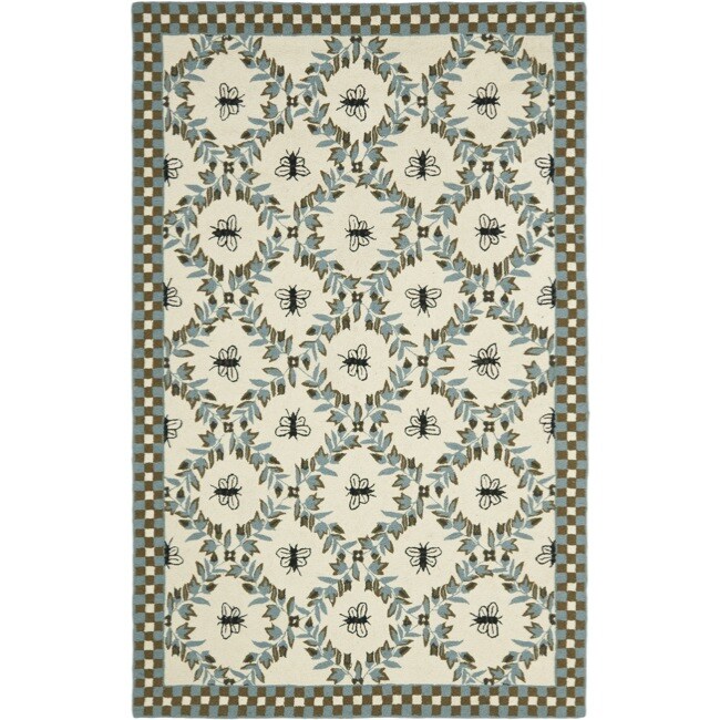 Safavieh Hand-hooked Bees Ivory/ Blue Wool Rug - 7'6 x 9'9