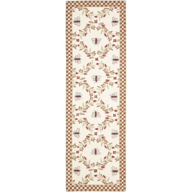 Hand hooked Bees Ivory/ Rust Wool Rug (26 X 8)