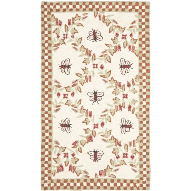 Hand hooked Bees Ivory/ Rust Wool Rug (29 X 49)