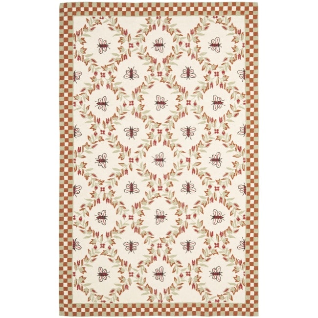 Hand hooked Bees Ivory/ Rust Wool Rug (6 X 9)