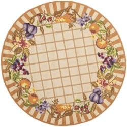 Hand hooked Fruits Beige Wool Rug (3' Round) Safavieh Round/Oval/Square