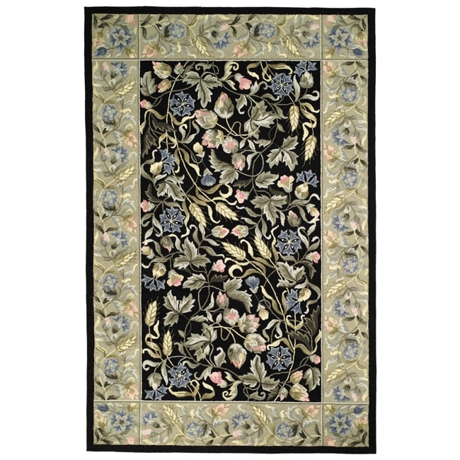 Hand hooked Garden Black Wool Area Rug (76 X 99)