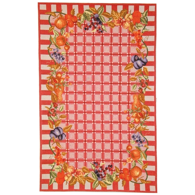 Hand hooked Fruits Rose Wool Rug (53 X 83)