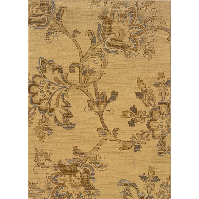 Gold and Grey Floral Transitional Area Rug (7'8 x 10'10) Free