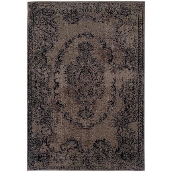 Overdyed Distressed Oriental Grey/ Black Area Rug - 7'10 x 10'10