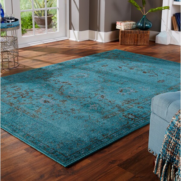 Over-dyed Distressed Traditional Teal/ Grey Area Rug (5' x 7'6 ...