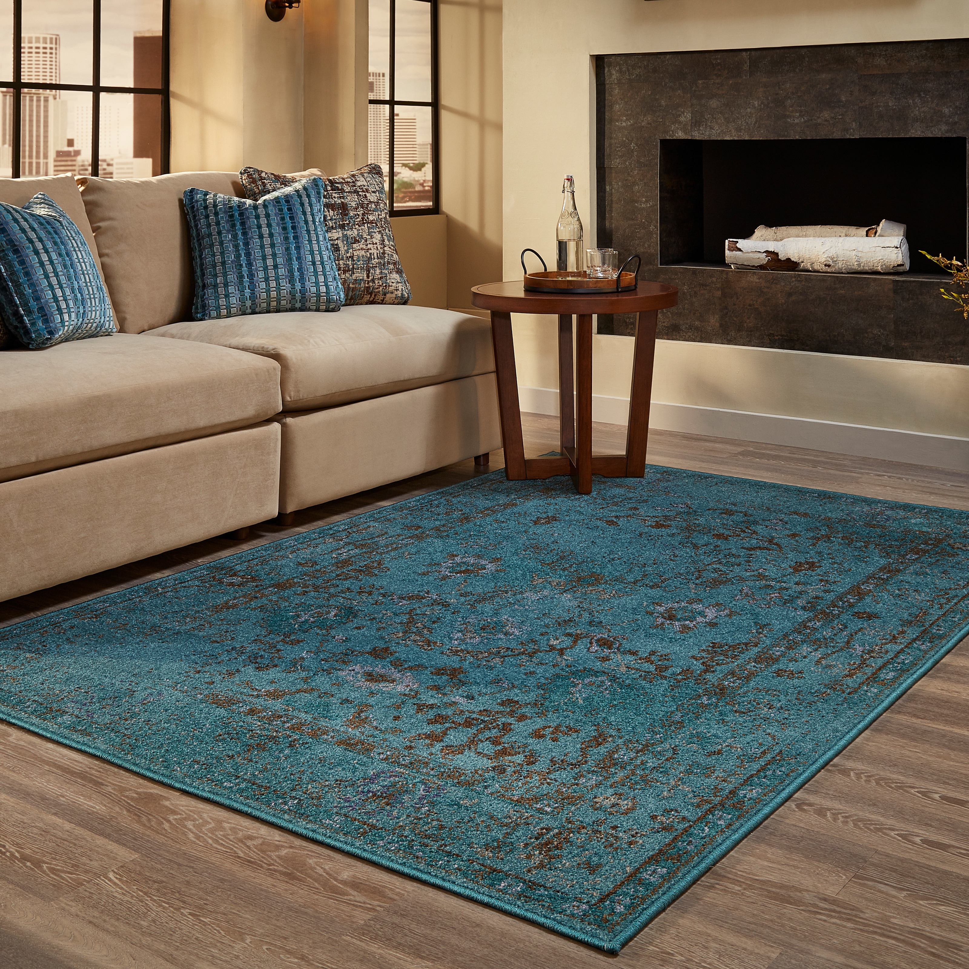 Shop Over Dyed Distressed Traditional Teal Grey Area Rug 7 10 X 10 10   L14211946 