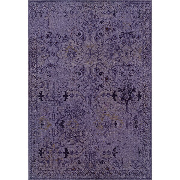 Over-dyed Distressed Traditional Purple/ Grey Area Rug (7'10 x 10'10)