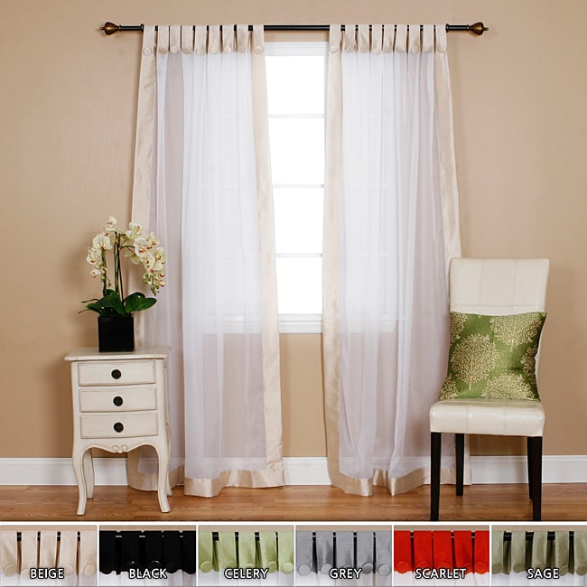 Dupioni Border Sheer Voile Tab Top Curtain Pair