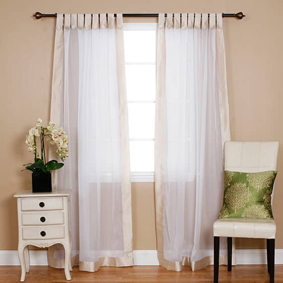 Aurora Home Dupioni Border Sheer Voile Tab Top Curtain Pair - 52 x 86