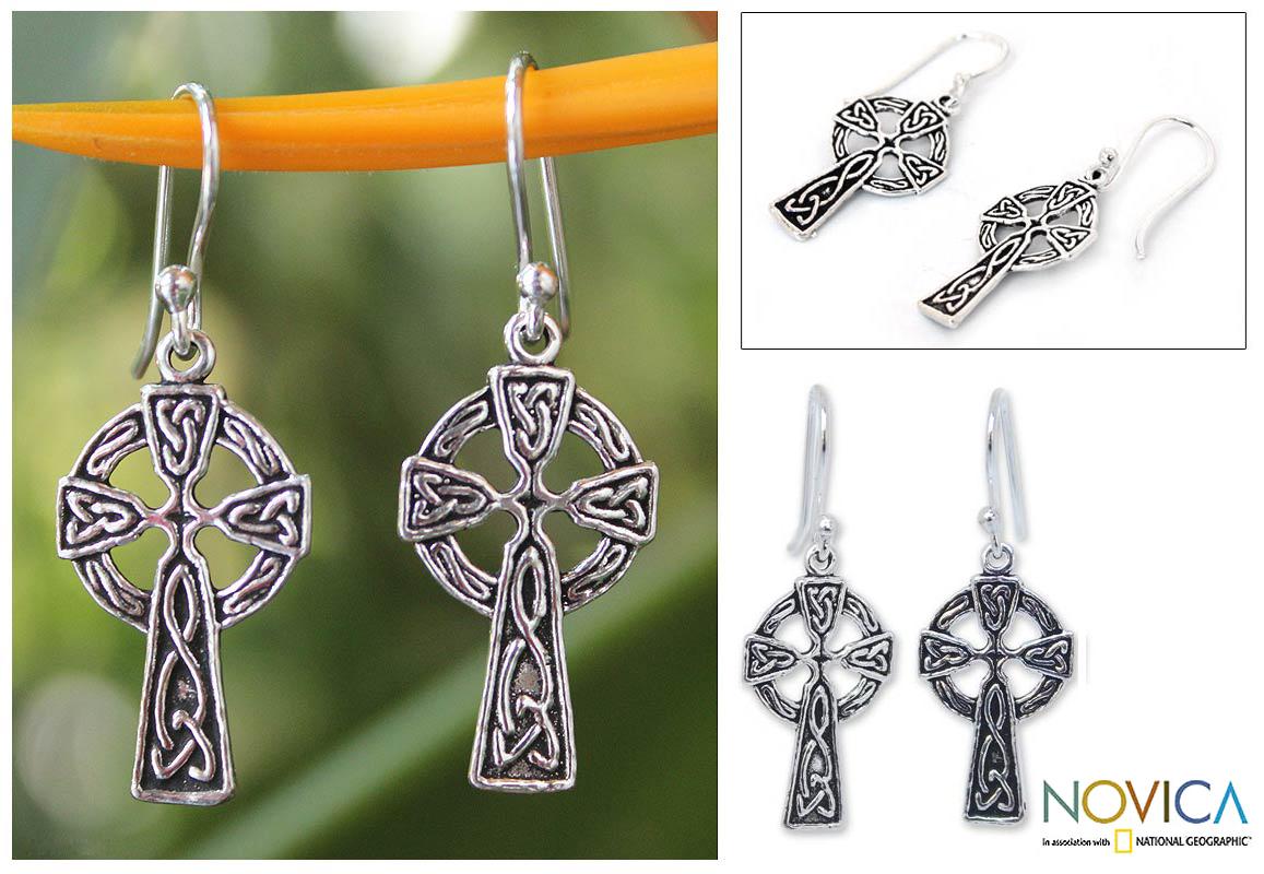 Handmade Sterling Silver 'Celtic Cross' Earrings (Thailand)