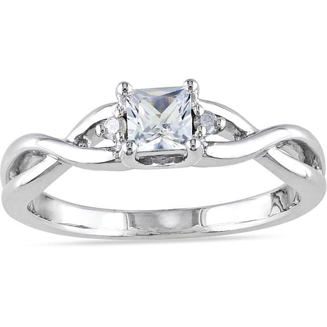 Miadora Sterling Silver 1/3ct TGW Princess-cut Created White Sapphire and Diamond Accent Infinity Pr