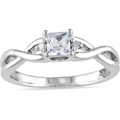 Miadora Sterling Silver 1/3ct TGW Princess-cut Created White Sapphire and Diamond Accent Infinity Pr