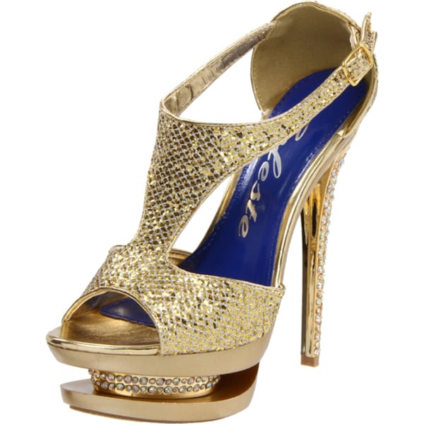 Celeste 'Rosie-01' Ankle Strap Rhinestone Gold Metallic Platform Prom ...