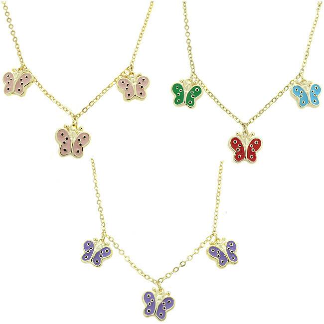 Molly and Emma 14k Gold Overlay Children's Enamel Butterfly Necklace