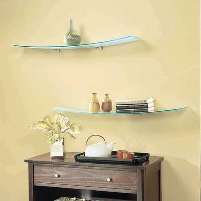 Concavo Clear Glass 8-inch x 40-inch Shelf Kit with Brackets