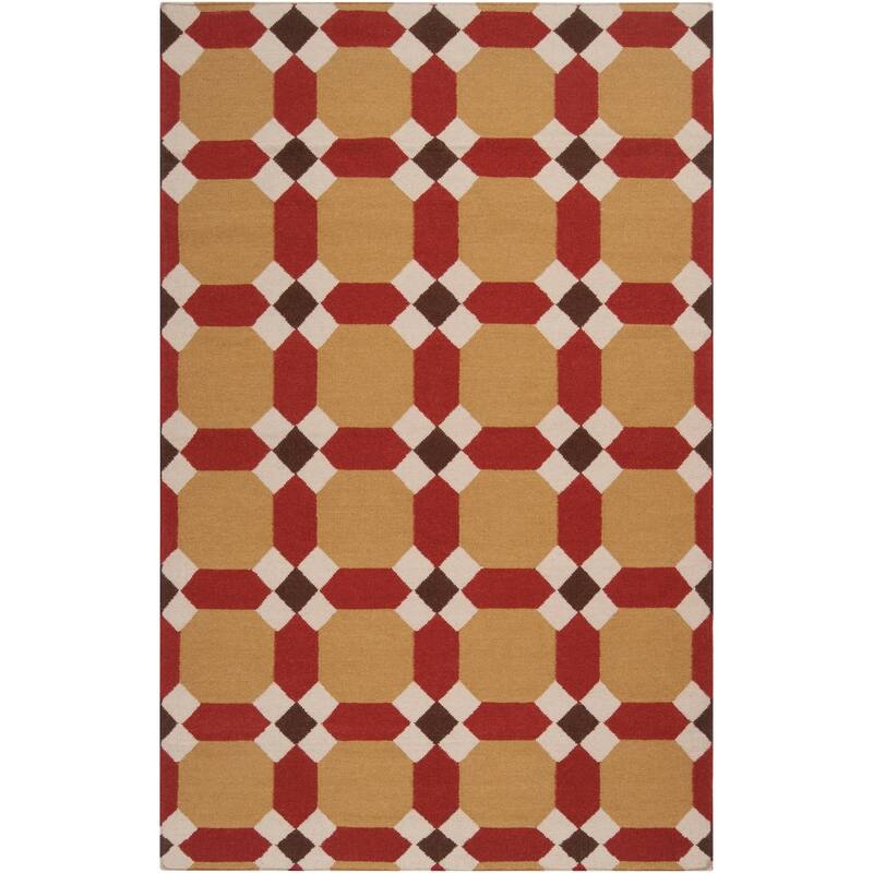 Hand-woven Red Anchor Wool Area Rug - 5' x 8' - 5' x 8' - 5' x 8' - Caramel
