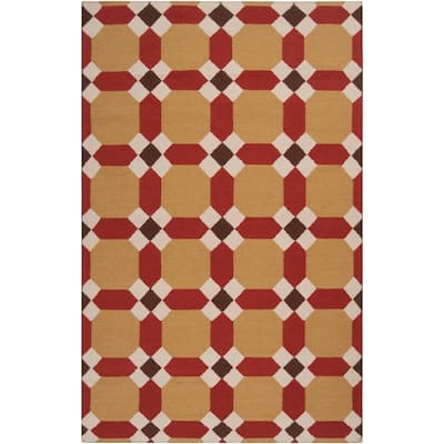 Hand-woven Red Anchor Wool Area Rug - 5' x 8' - 5' x 8'