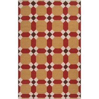 Hand-woven Red Anchor Wool Area Rug - 5' x 8' - 5' x 8'