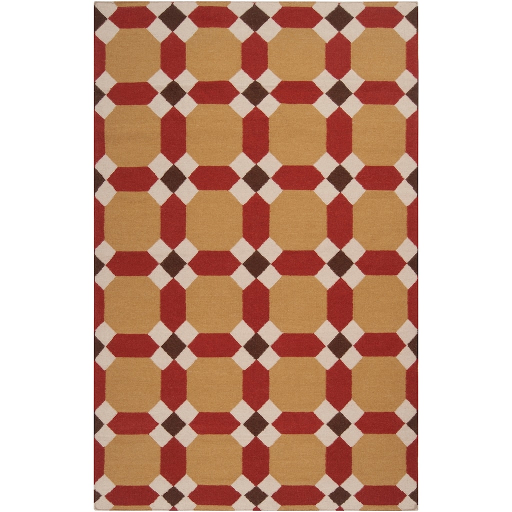 Hand-woven Red Anchor Wool Area Rug - 5' x 8' - 5' x 8'
