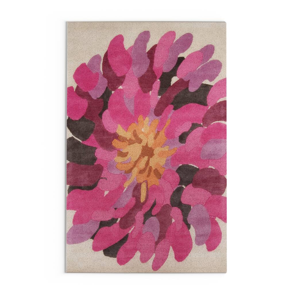 Hand-tufted Contemporary /Pink Bostor New Zealand Wool Abstract Area Rug - 5' x 8'