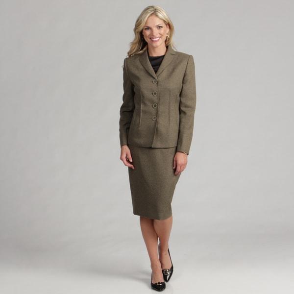 Le Suit   Traje de mujer, con falda, chaqueta de cuatro botones, verde salvia Le Suit Skirt Suits