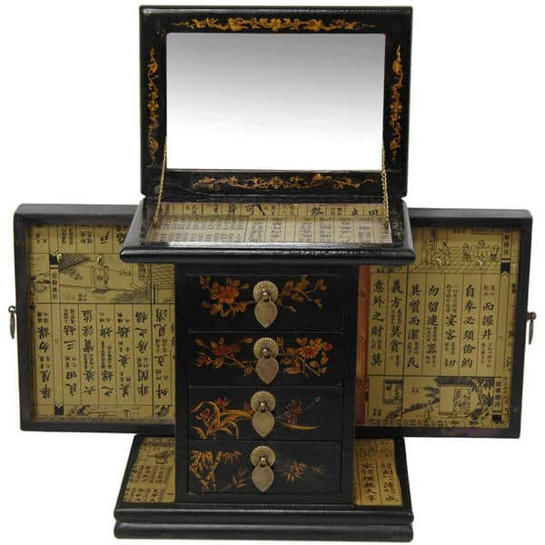 Shop Handmade Black Lacquer Standing Mirror Jewelry Box