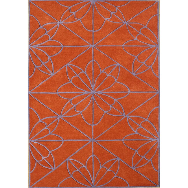 Handmade Red Orange Wool Rug (8 X 10)